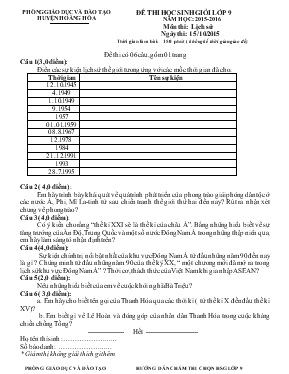 Đề thi học sinh giỏi lớp 9 năm học 2015 -2016 môn thi lịch sử